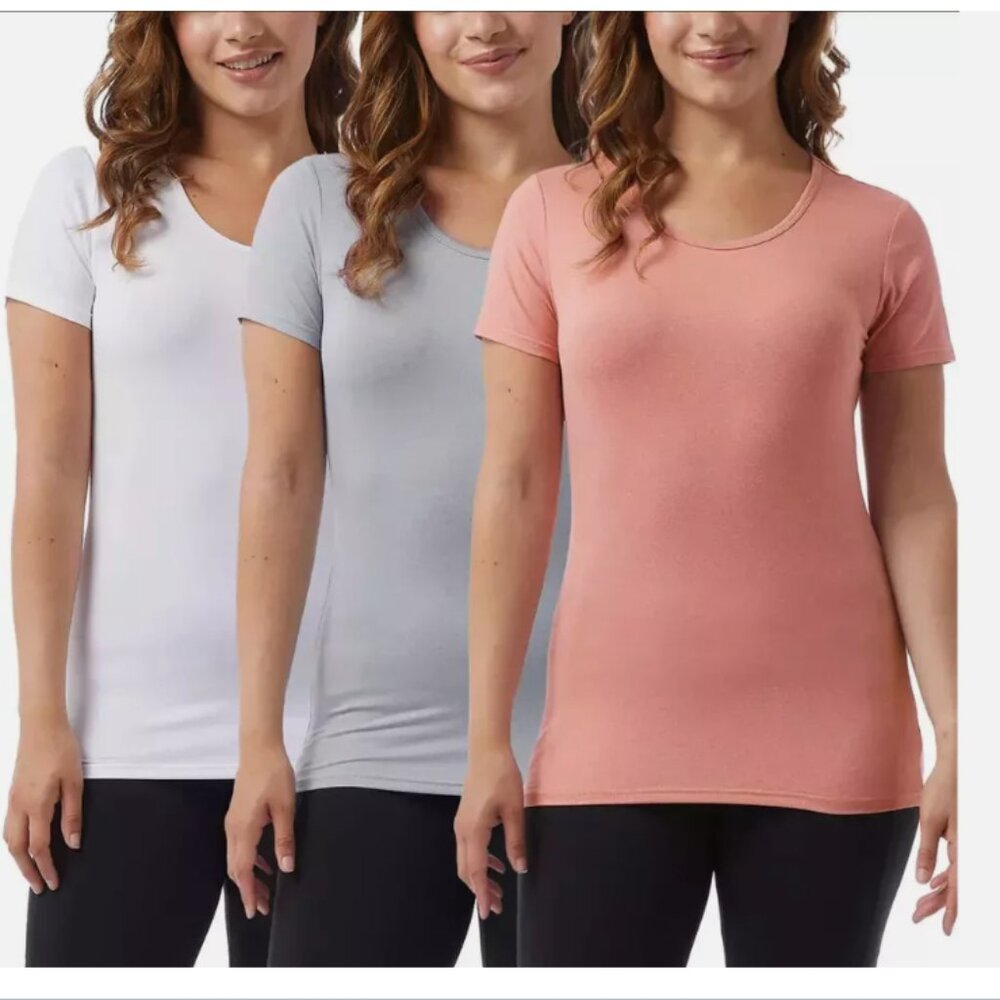 32 DEGREES 3-Pack Women Short Sleeve Scoop Neck Tee Size L